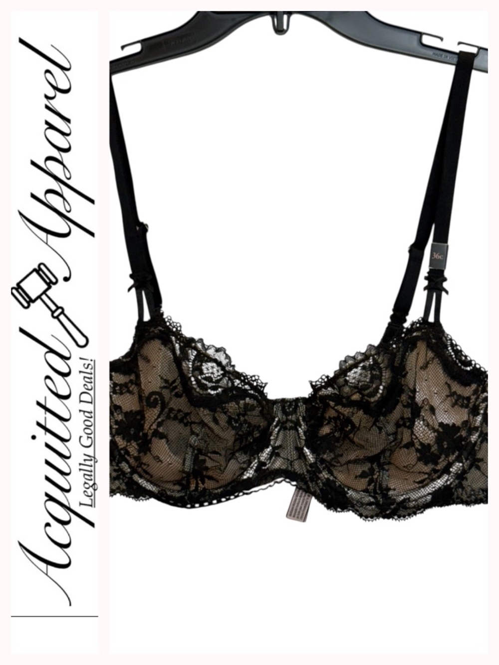 Victoria's Secret Sheer Pink w/Black Lace Floral Underwire Bra